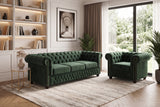 Armchair CHESTERFIELD antique look velvet emerald green