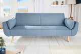 Sofa bed DIVANI 215cm with armrests textured fabric light blue