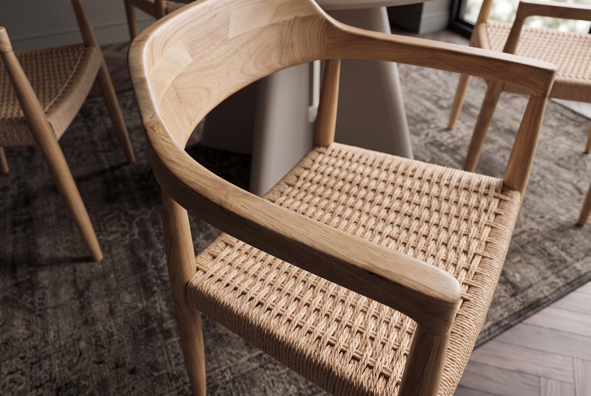 Chair KENNEDY wicker seat w/ armrests recyled pine wood natural