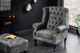 Wing chair CHESTERFIELD antique look velvet grey