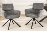 Swivel chair UNIQUE 180° w/ armrests chenille fabric grey and black legs