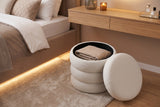 Stool VOGUE 40cm round upholstered w/ storage space bouclè white