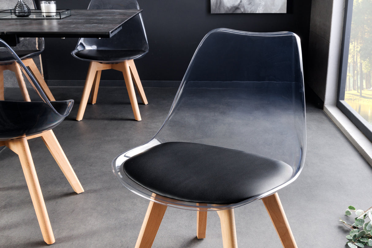 Chair SCANDINAVIA MEISTERSTÜCK beech wood legs transparent black artificial leather