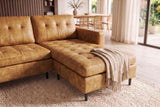 Corner sofa STOCKHOLM 220cm 3-seater w/ ottoman button tufted look velvet mustard yellow