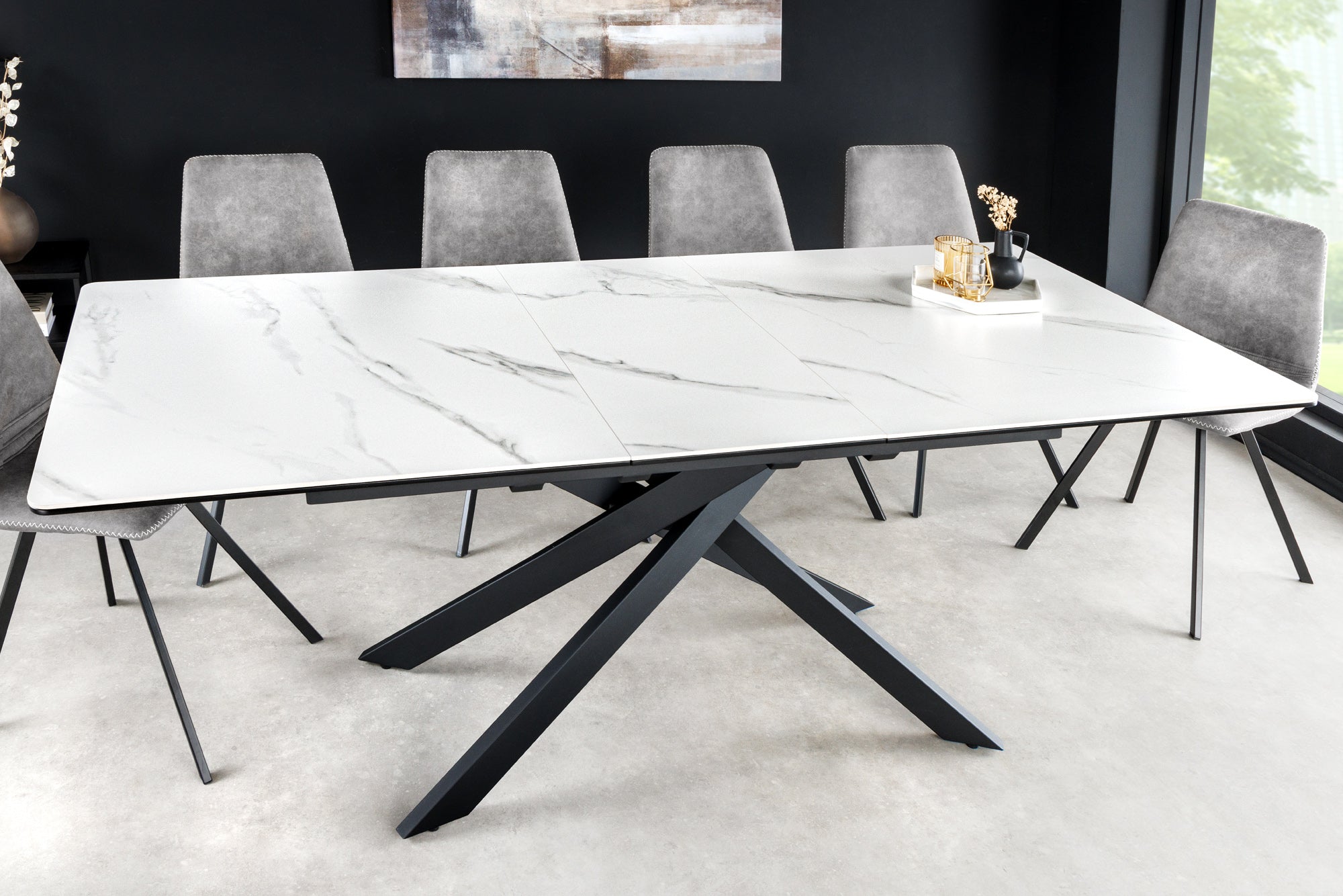 Dining table ALPINE 160 200cm ceramic marble look white Invicta Interior