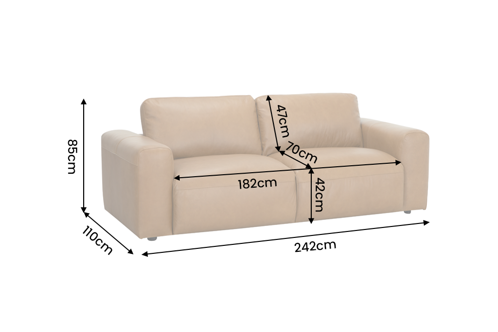Sofa BIG GEORGE 245cm 3-seater leather cognac