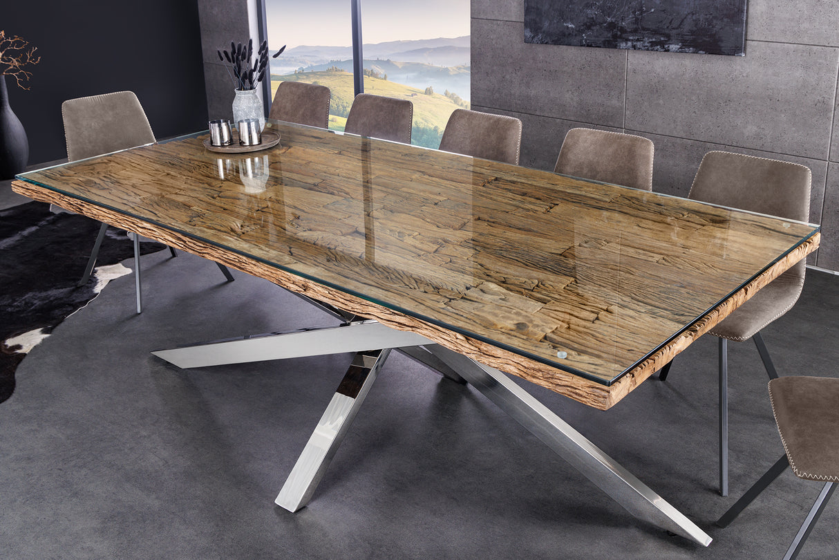 Esstisch BARRACUDA 220cm 40mm Teakholz ohne Hartglasplatte
