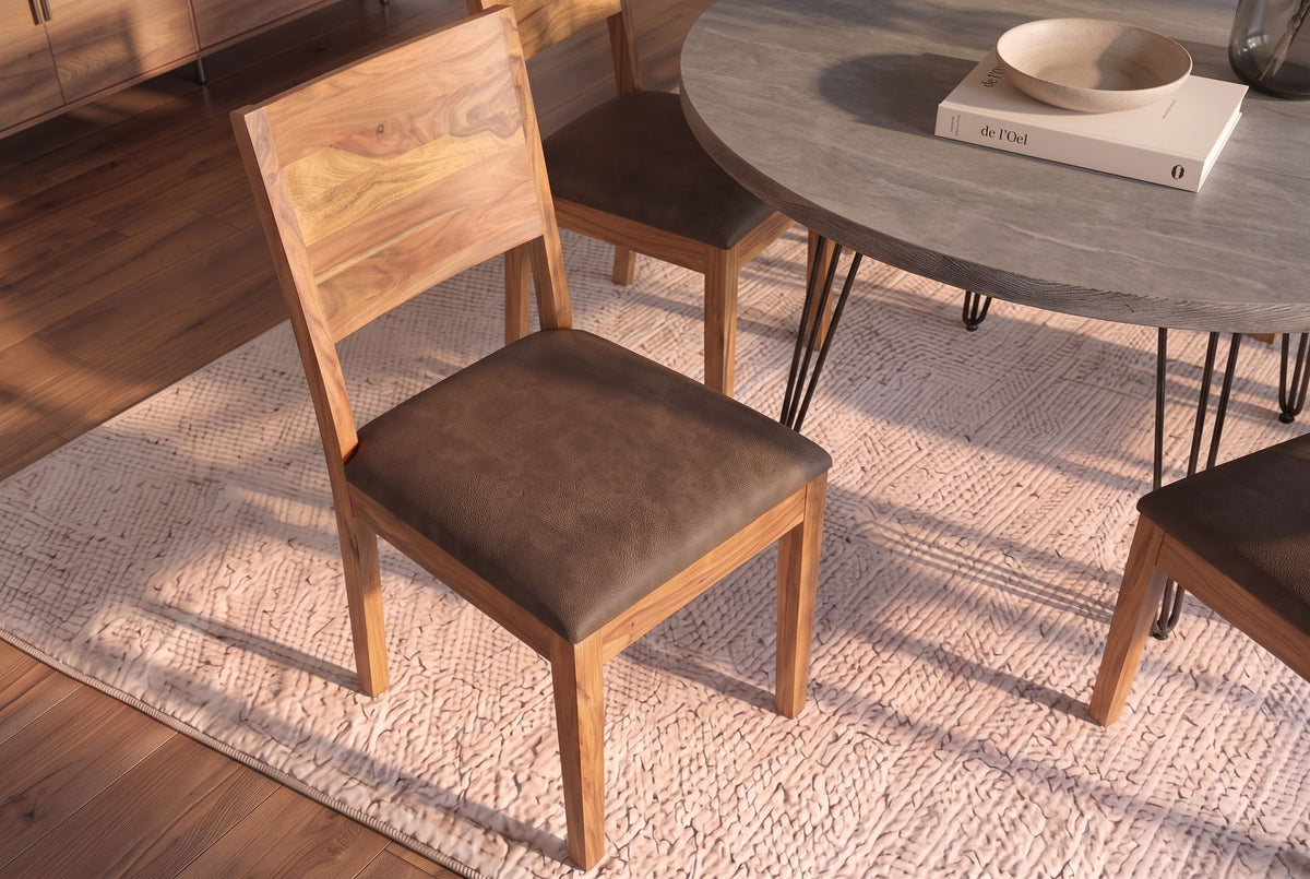Chair MAKASSAR 80cm microfibre brown and sheesham wood brown stone finish