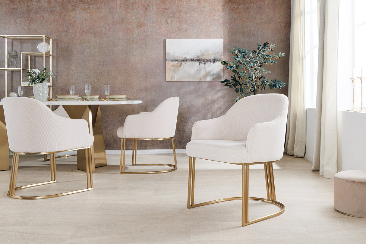 Stuhl EXTRAVAGANCIA beige Cord mit Armlehnen und champagnergoldenem Gestell