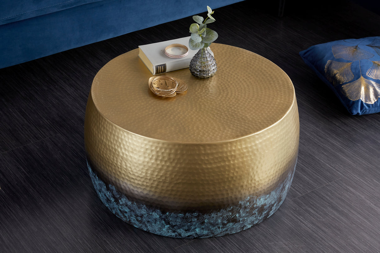 Couchtisch ORIENT III 60cm gold Hammerschlageffekt mit Patina