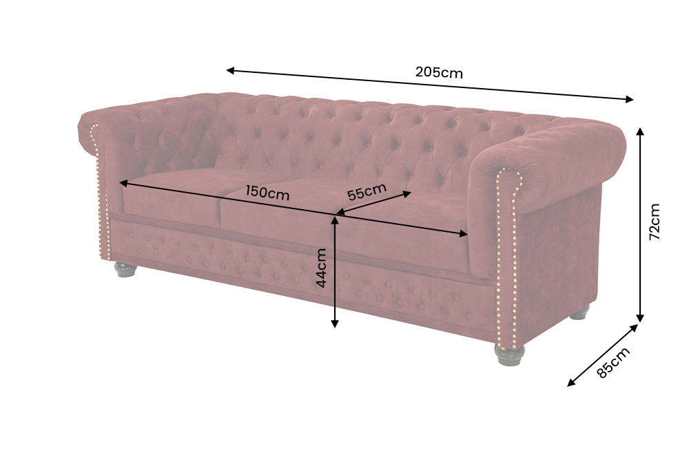 Sofa CHESTERFIELD 205cm 3-Sitzer Samt Rot