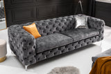 Sofa MODERN BAROCK 240cm 3-seater velvet dark grey Chesterfield look