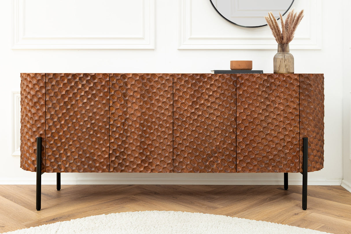 Sideboard ADLON 180cm 3D Mangoholz braun mit schwarzen Metallbeinen
