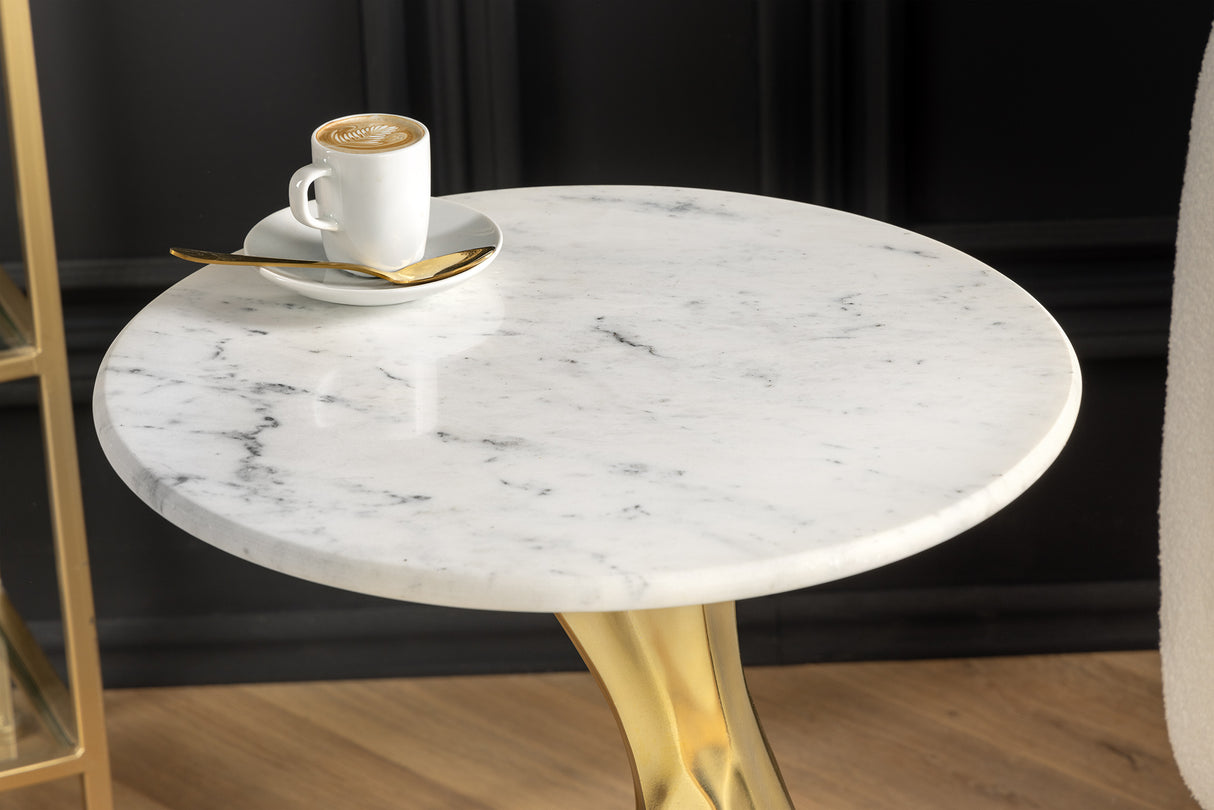 Side table TEAR 60cm gold white marble