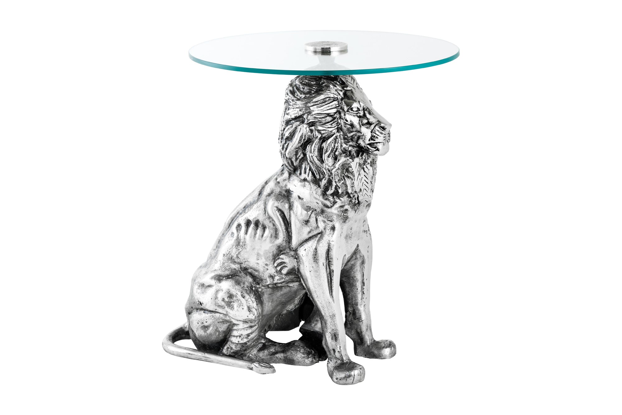 Living - Masă laterală WILDLIFE LION 60cm argintiu antic