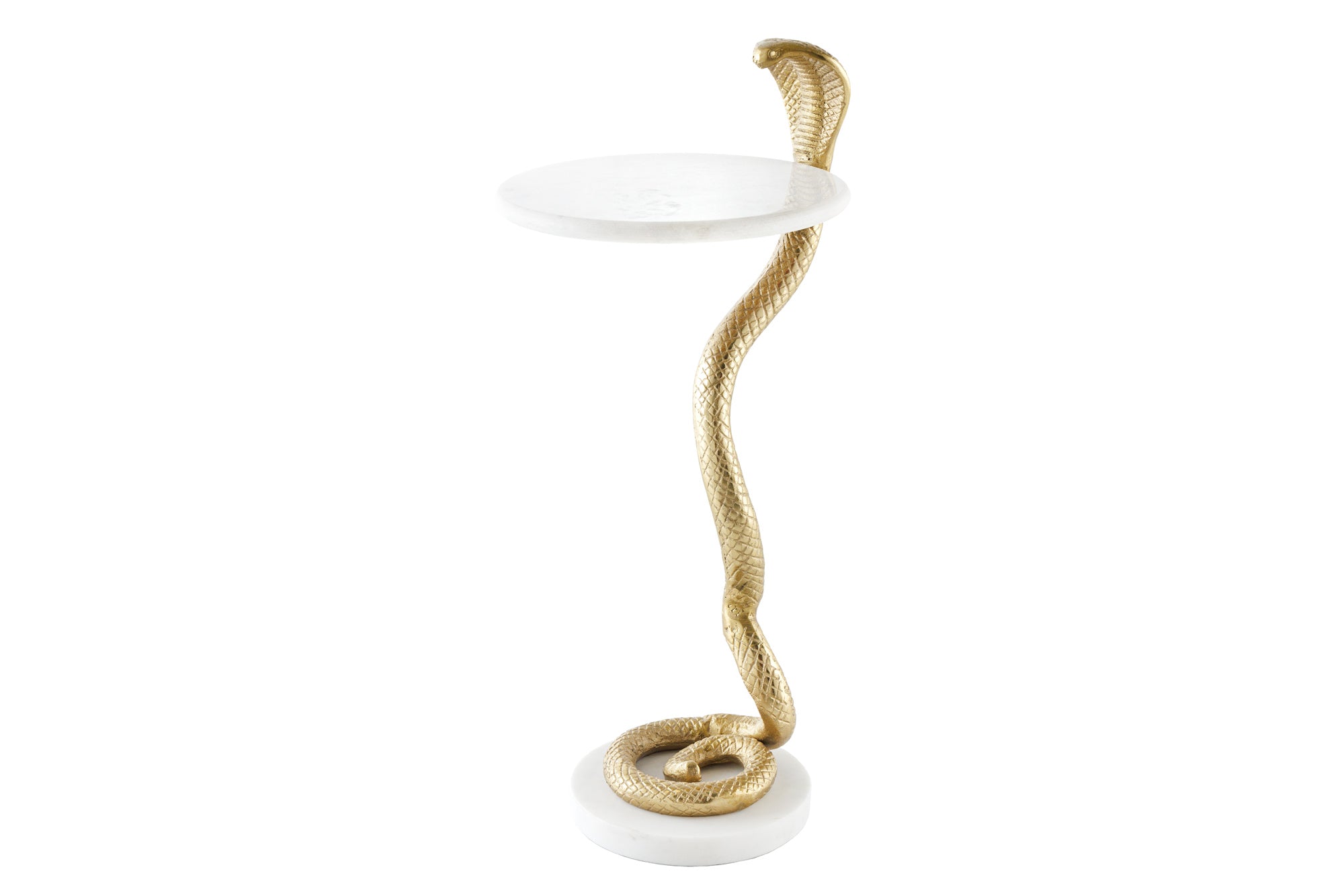 Living - Masă laterală WILDLIFE COBRA 60cm aurie cu marmură albă 