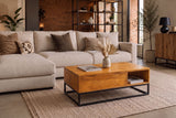 Coffee table MAKASSAR FUNCTION 110cm height adjustable mango wood honey finish w/ storage space