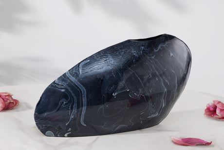 Vase STONE 38cm Marmoroptik schwarz