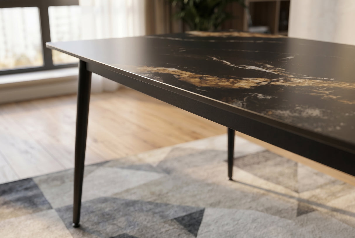 Esstisch MILANO 140cm Aurora Oro Keramik Schwarzgold Sand