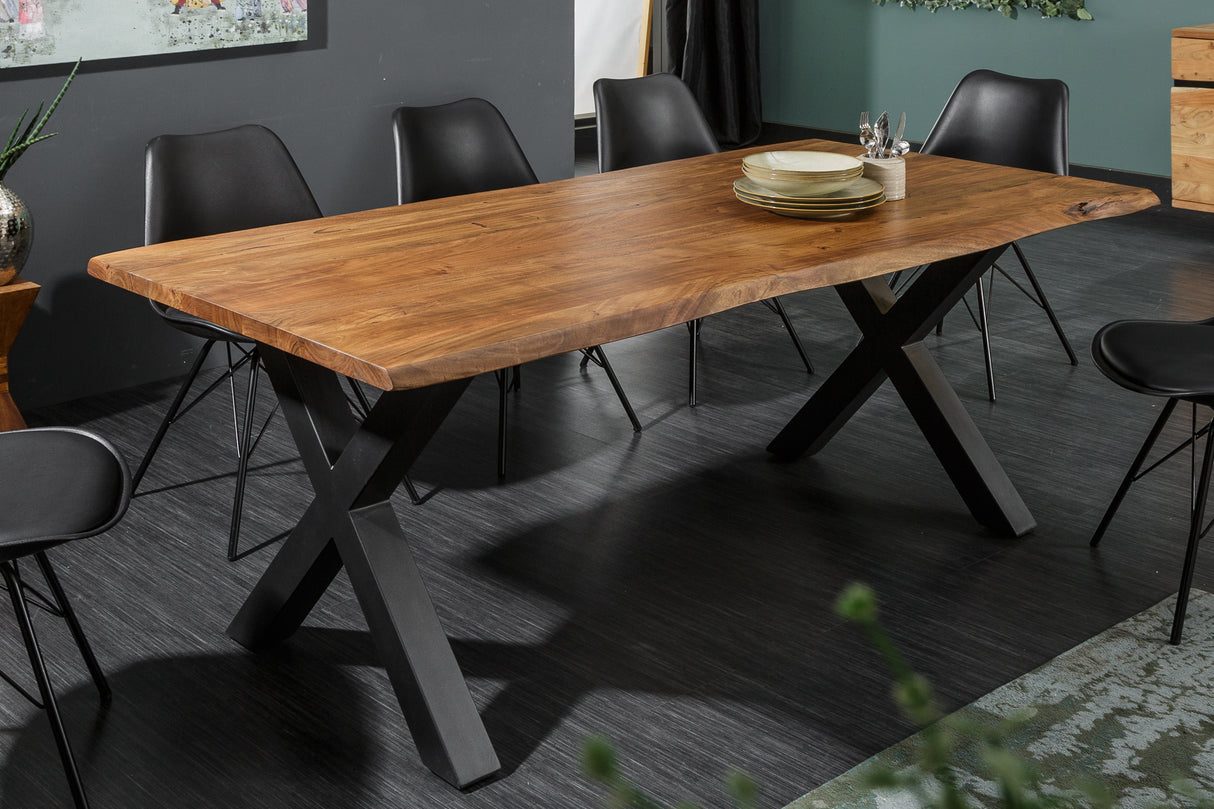 Dining table MAMMUT 160cm X-legs 35mm massive acacia wood