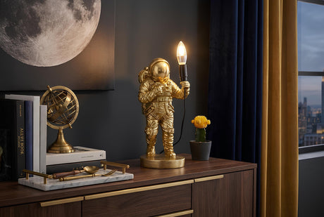 Table lamp ASTRONAUT 37cm handmade sculpture gold
