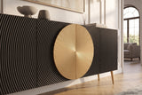 Sideboard AURUM 180cm textured front gold circle accent mango wood black gold metal feet
