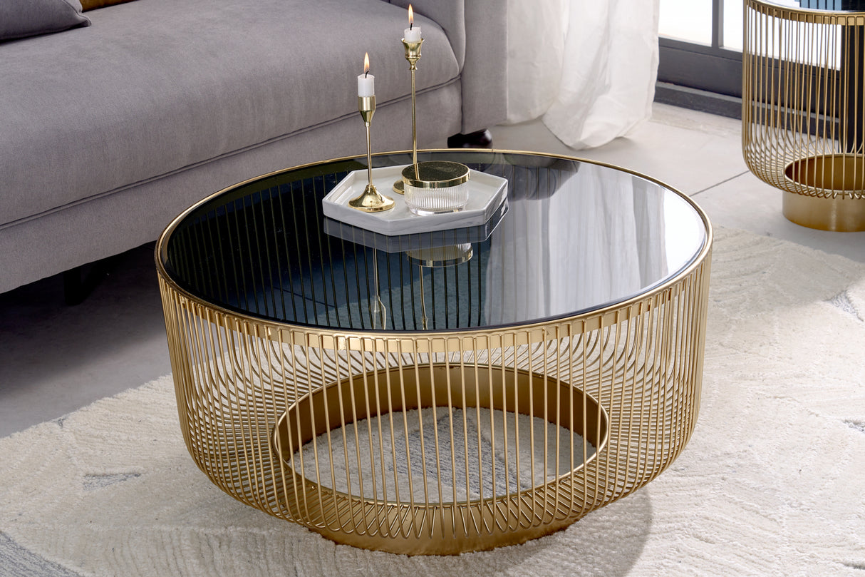 Couchtisch VARIATION 80cm gold mit schwarzem Glas