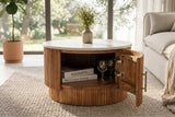 Couchtisch TRES CHIC Ø 60cm rund Mangoholz natur mit weißer Marmorplatte