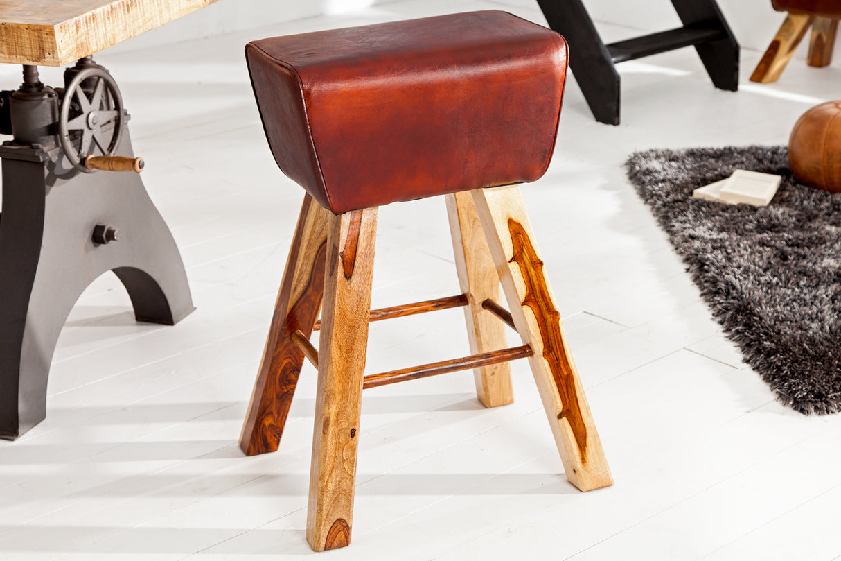 Bar stool BOCK 75cm genuine leather mango wood