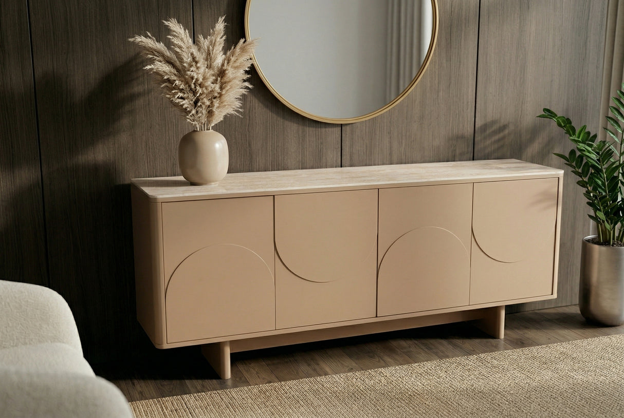 Sideboard SAVOY 180 cm 3D Natur mit Travertin-Marmor-Keramikplatte