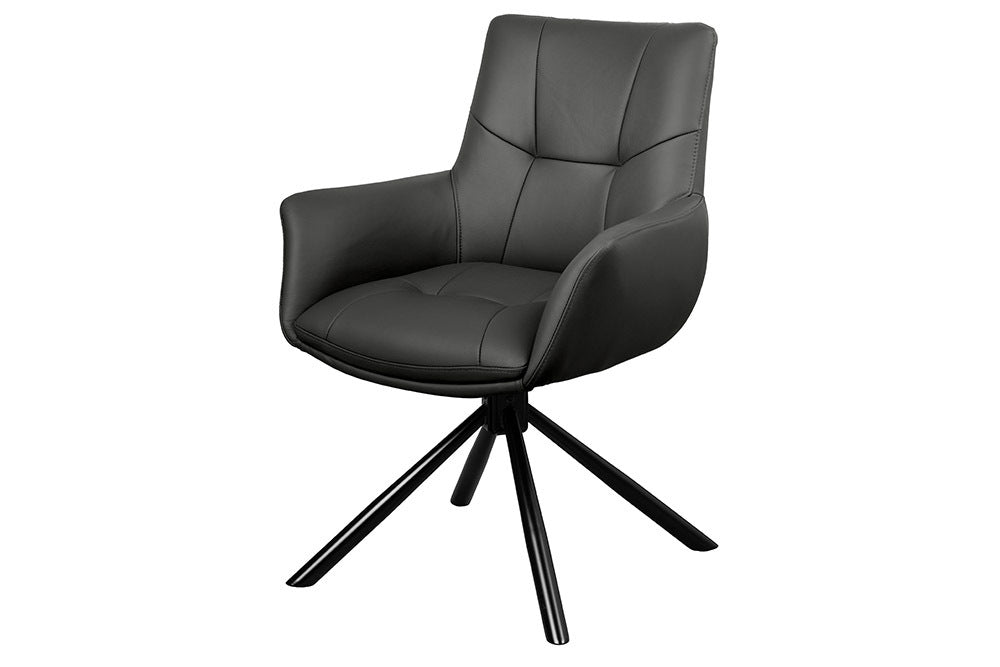Swivel chair SIGNATURE 360° w/ armrests spring core leather black rotatable