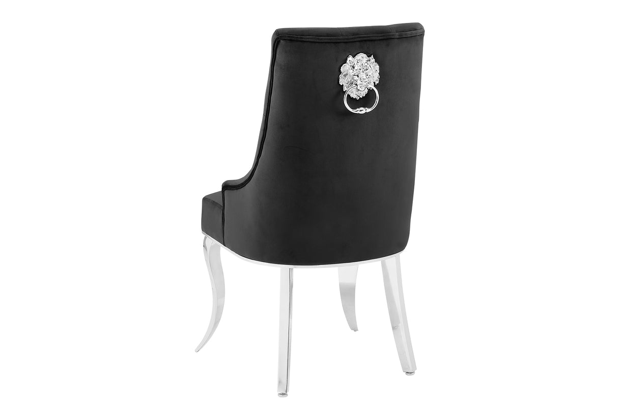 Chair MODERN BAROCK w/ lion´s head handle stainless steel legs silver velvet black