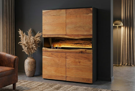 Highboard GRAND ACACIA 120cm acacia wood natural edge w/ remote-controlled LED light