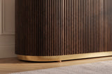 Sideboard GATSBY 170cm mango wood brown w/ white marble top fluted front gold metal details