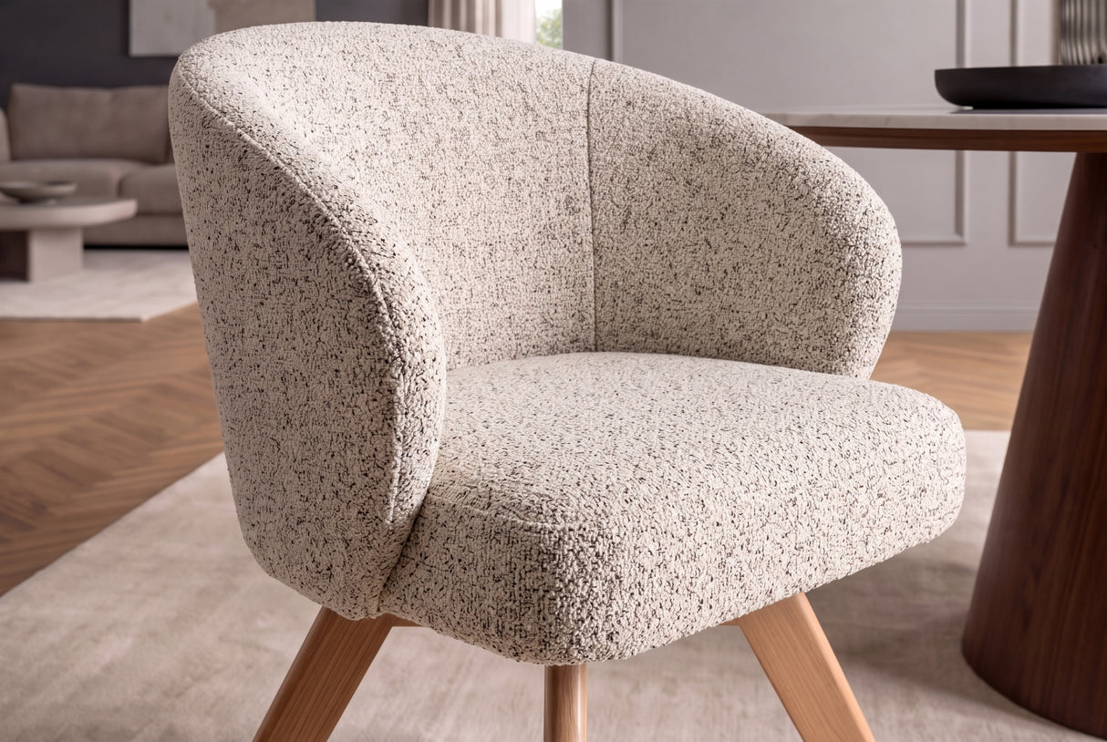 Swivel chair WALKÜRE 180° auto-return w/ armrests spring core textured fabric beige natural