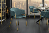 Chair NOBLESSE w/ armrests velvet teal blue golden legs
