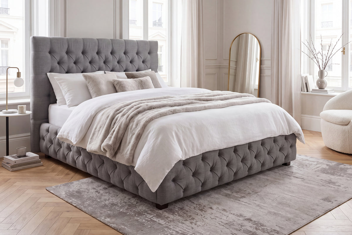 Bed PARIS CHESTERFIELD 180x200cm linen grey