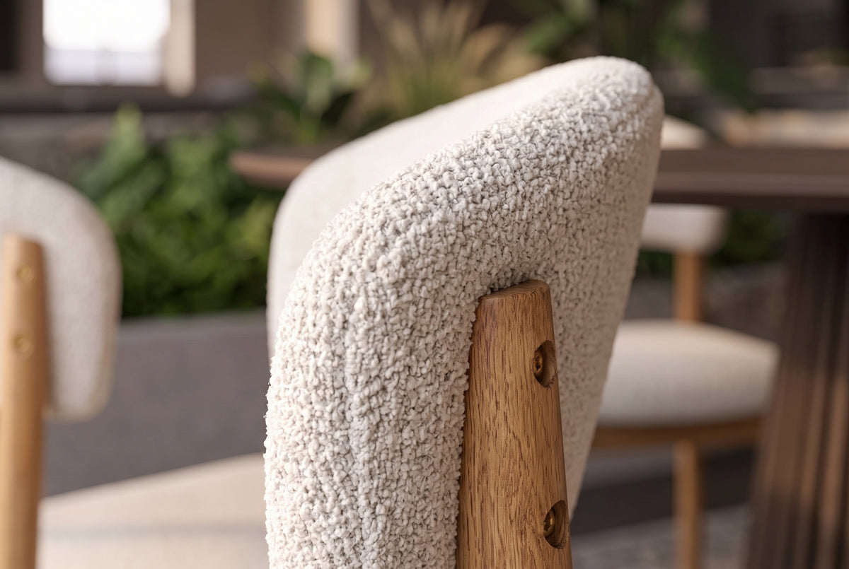 Chair VALHALLA WOOD textured fabric creamy and oak wood natural