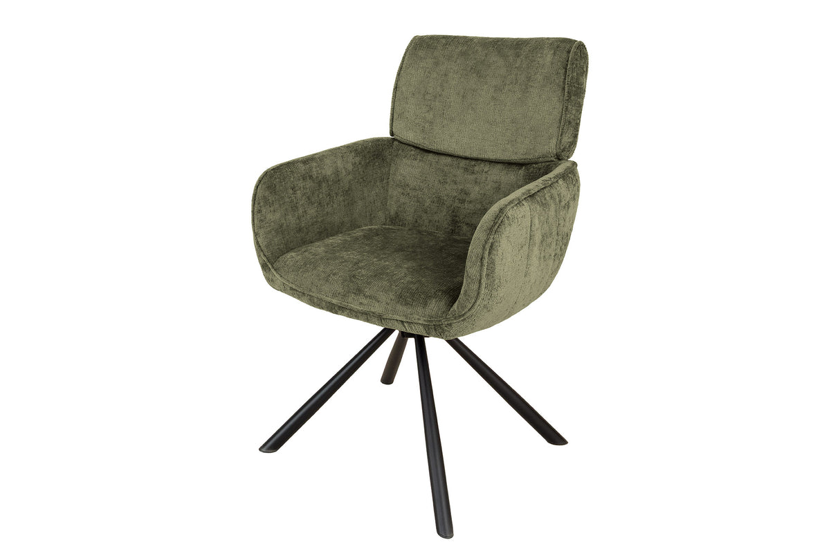 Swivel chair UNIQUE 180° w/ armrests chenille fabric green and black legs