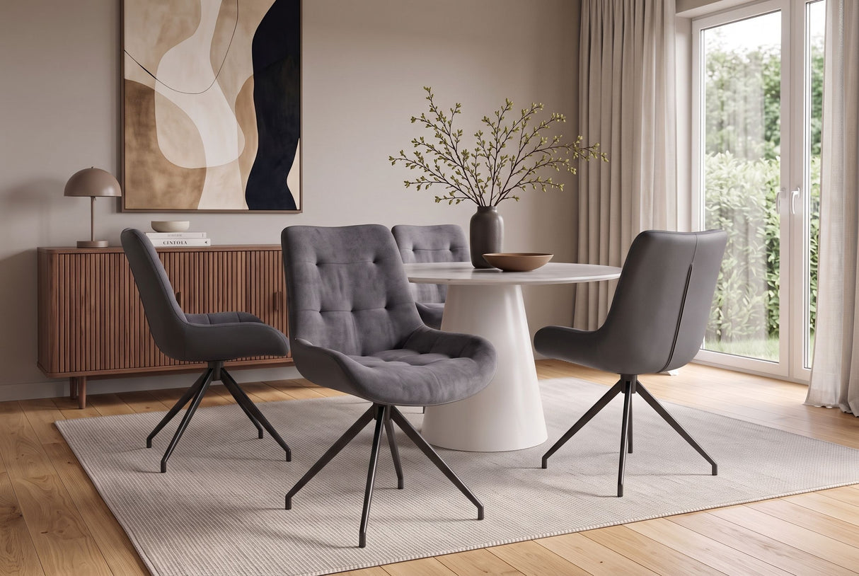 Chair DIVANI retro style artificial leather microfibre light grey black