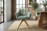 Swivel chair PAPILLON rotatable 180° sage green bouclé w/ armrests oak look legs