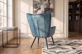 Armchair SCANDINAVIA stitched backrest velvet petrol w/ black metal legs