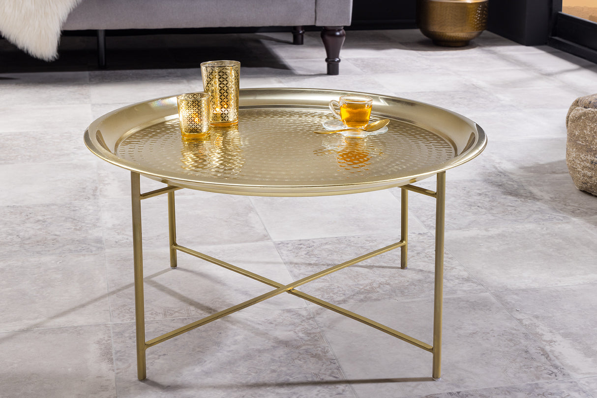 Coffee table ORIENT 65cm brass removable tray