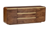 Sideboard MONZA 180cm fluted front rounded edges mango wood brown w/ gold details