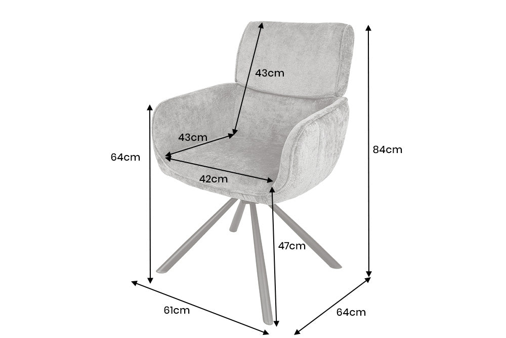 Swivel chair UNIQUE 180° w/ armrests chenille fabric grey and black legs