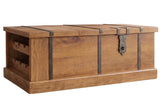 Couchtisch BODEGA 100cm mit Weinregal und Stauraum Mangoholz Honig-Finish