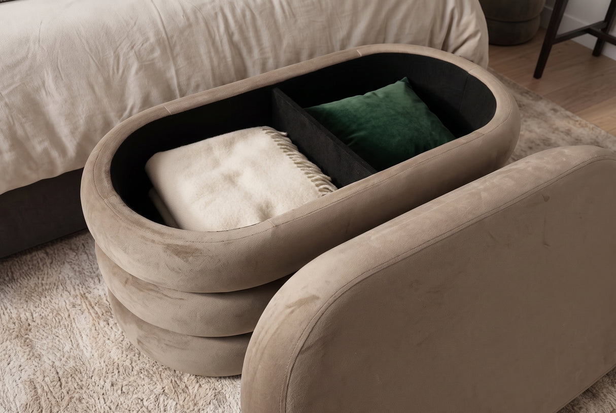 Bench chest VOGUE 85cm oval upholstered w/ storage space velvet champagne