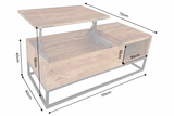 Coffee table MAKASSAR FUNCTION 110cm height adjustable sheesham natural