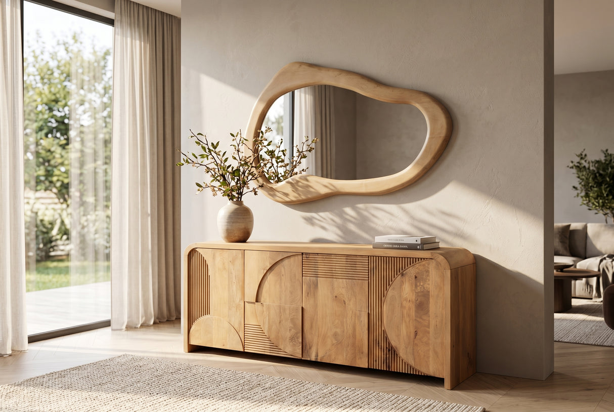 Wandspiegel ORGANIC 130cm vielseitig montierbar horizontal oder vertikal Mangoholz cremig