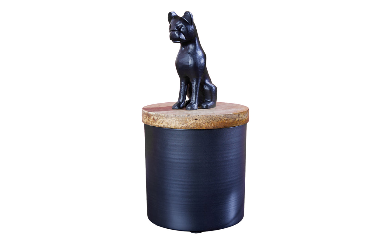 Sculpture tin PANTHER 20cm iron black mango wood natural